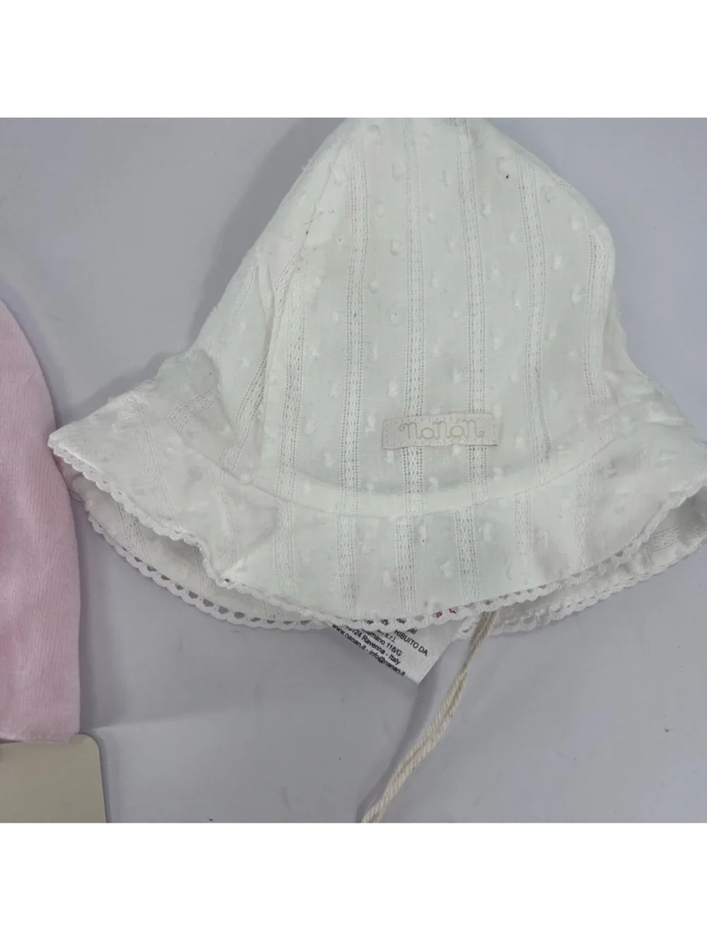 NWT Baby Girl Hat Bundle 6-12M Pink Teddy Beanie & White Eyelet Sun Hat NWT